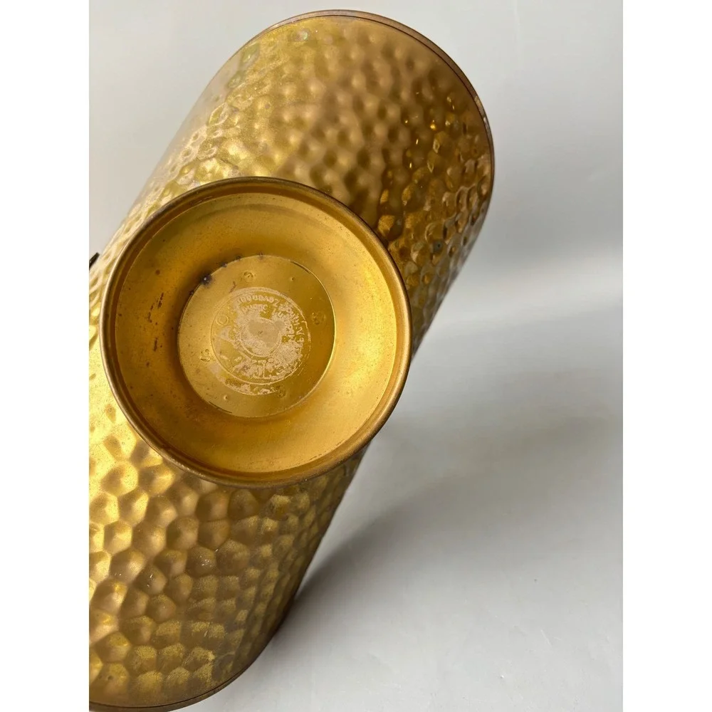 Vtg Hammered Brass Basket Pedestal‎ Scuttle Handle Decorative Bowl Mid Century